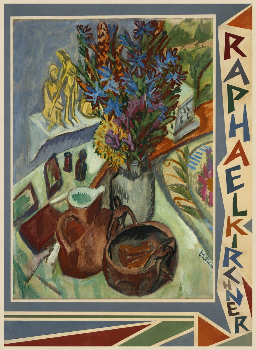 Raphael Kirchner Still Life with Blue Flowers and Figurines No2 - Poszter
