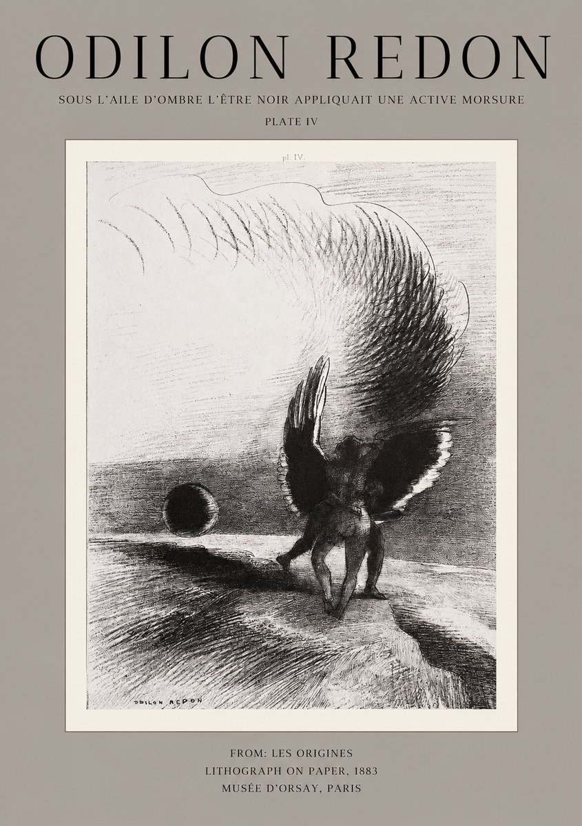 Odilon Redon Sous L'aile D'ombre L'être Noir Appliquait Une Active Morsure Plate Iv No1 - Poszter