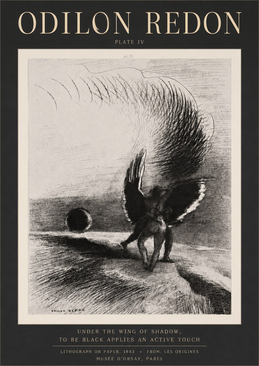 Odilon Redon Sous L'aile D'ombre L'être Noir Appliquait Une Active Morsure Plate Iv No3 - Poszter