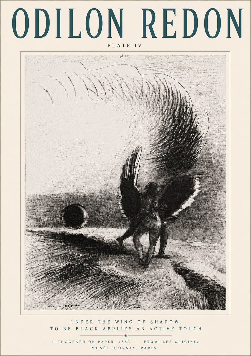 Odilon Redon Sous L'aile D'ombre L'être Noir Appliquait Une Active Morsure Plate Iv No4 - Poszter