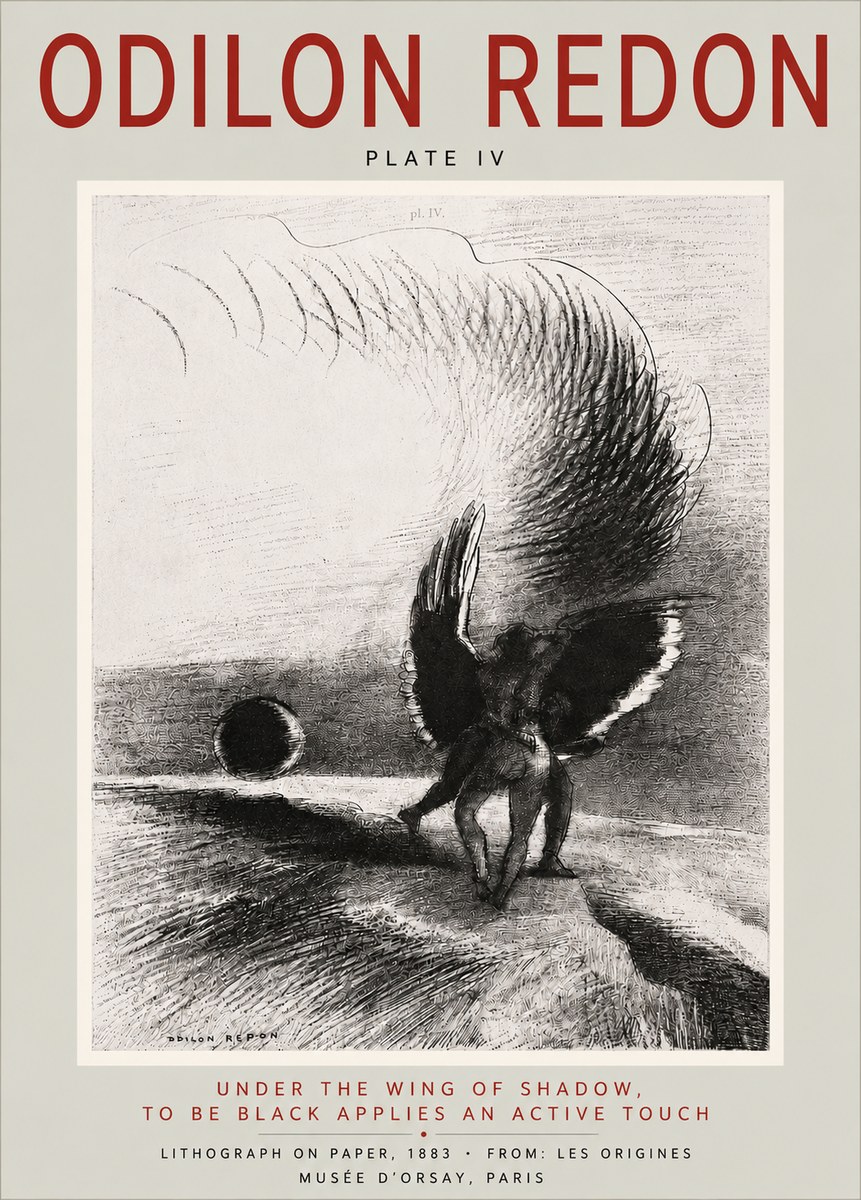 Odilon Redon Sous L'aile D'ombre L'être Noir Appliquait Une Active Morsure Plate Iv No6 - Poszter