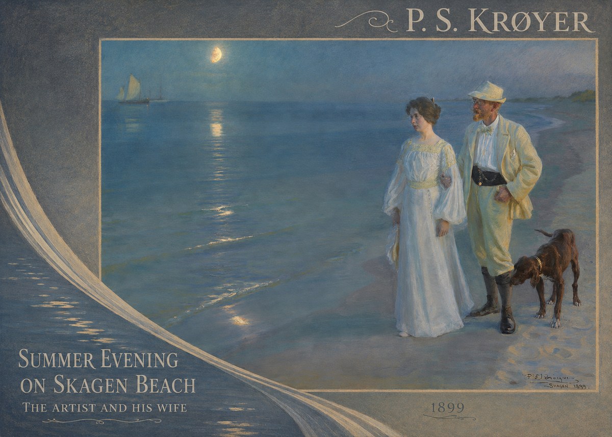 P.S. Krøyer Summer Evening on Skagen Beach — the Artist and His Wife No4 - Poszter
