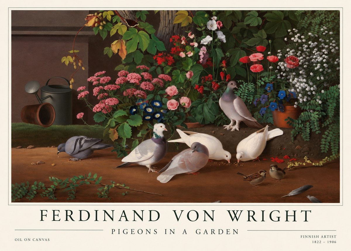 Ferdinand von Wright Pigeons and Flowers No2 - Poszter