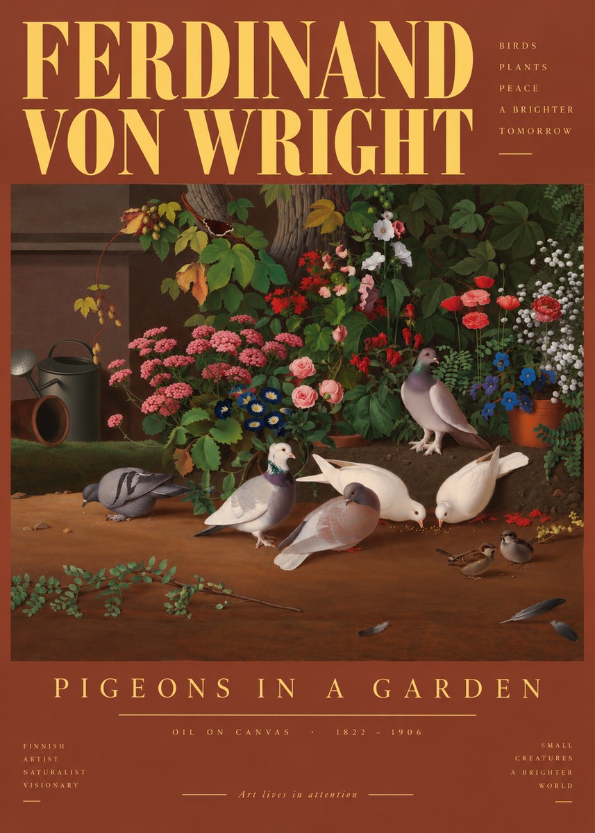 Ferdinand von Wright Pigeons and Flowers No6 - Poszter