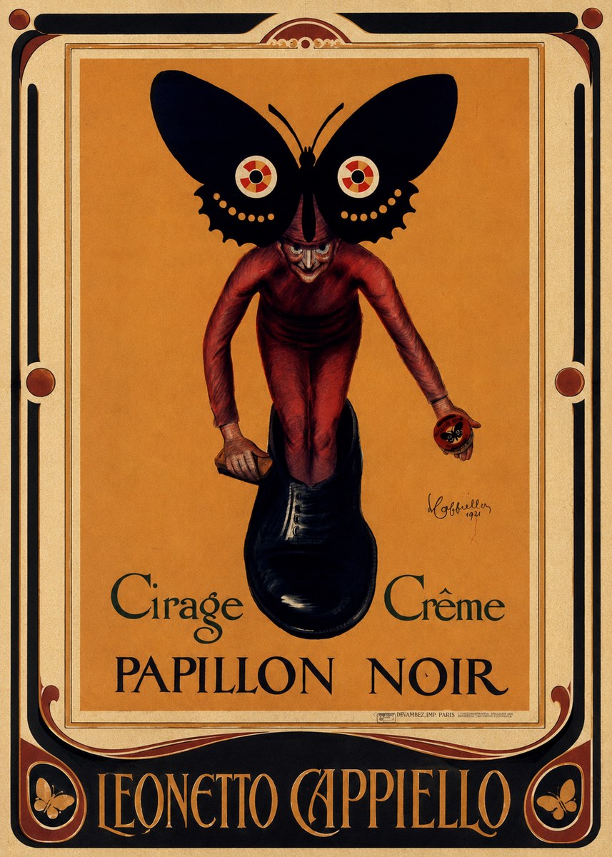 Leonetto Cappiello Cirage Crème Papillon Noir No1 - Poszter