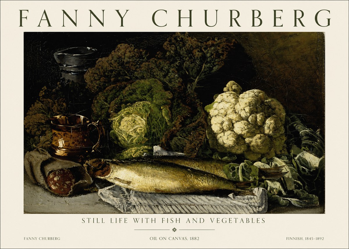 Fanny Churberg Still Life with Fish and Vegetables No1 - Poszter