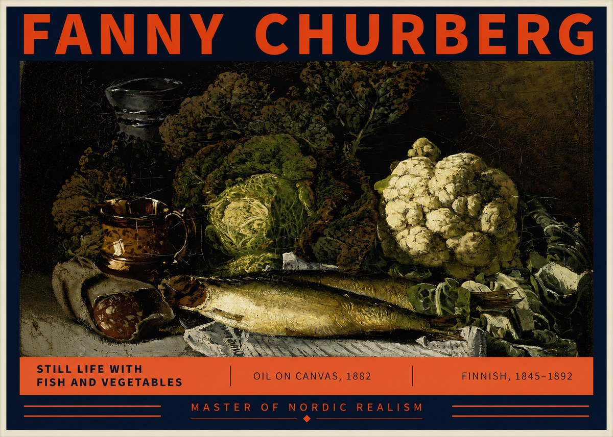 Fanny Churberg Still Life with Fish and Vegetables No2 - Poszter