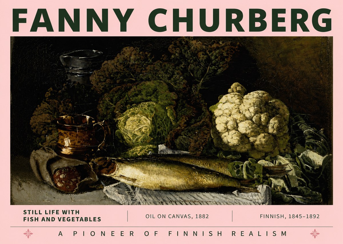 Fanny Churberg Still Life with Fish and Vegetables No3 - Poszter