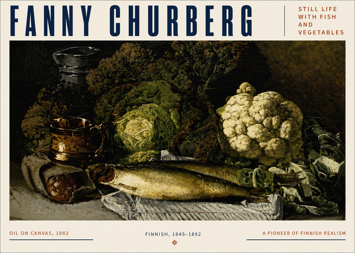 Fanny Churberg Still Life with Fish and Vegetables No5 - Poszter