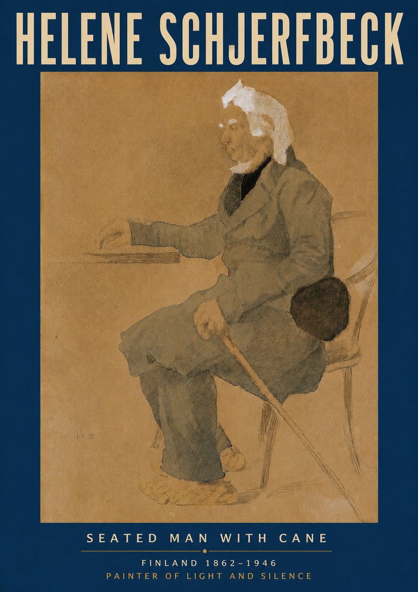 Helene Schjerfbeck Seated Man with Cane No5 - Poszter