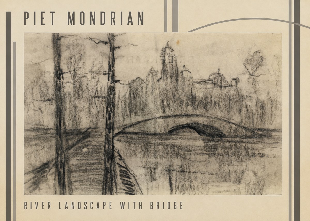 Piet Mondrian River Landscape with Bridge No3 - Poszter