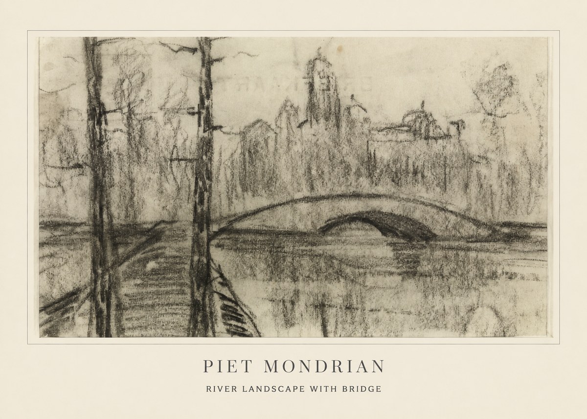 Piet Mondrian River Landscape with Bridge No4 - Poszter