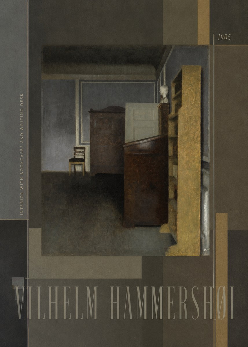 Vilhelm Hammershøi Interior with Bookcases and Writing Desk No6 - Poszter