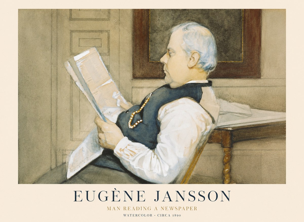 Eugène Jansson Man Reading a Newspaper No1 - Poszter