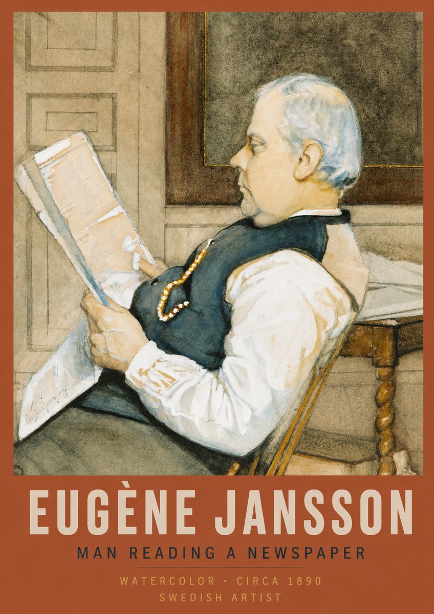 Eugène Jansson Man Reading a Newspaper No2 - Poszter