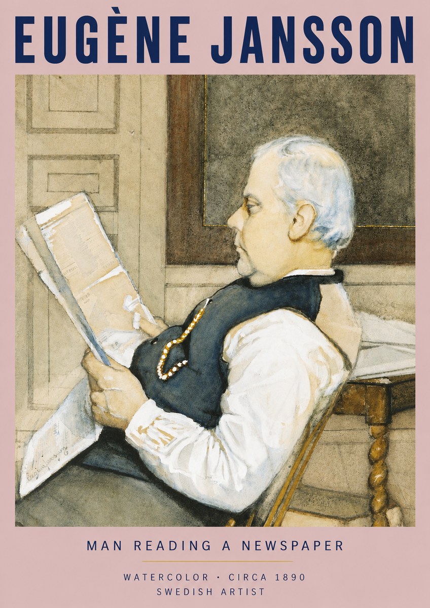 Eugène Jansson Man Reading a Newspaper No3 - Poszter