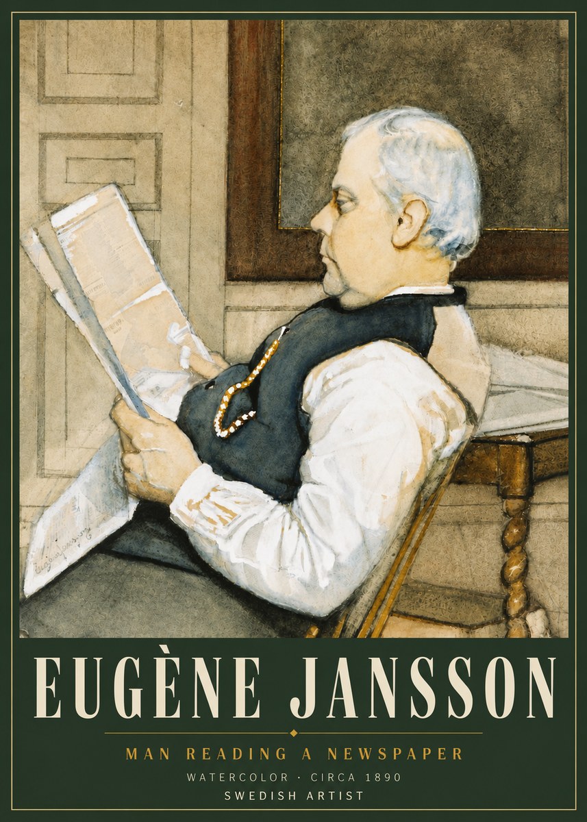 Eugène Jansson Man Reading a Newspaper No4 - Poszter
