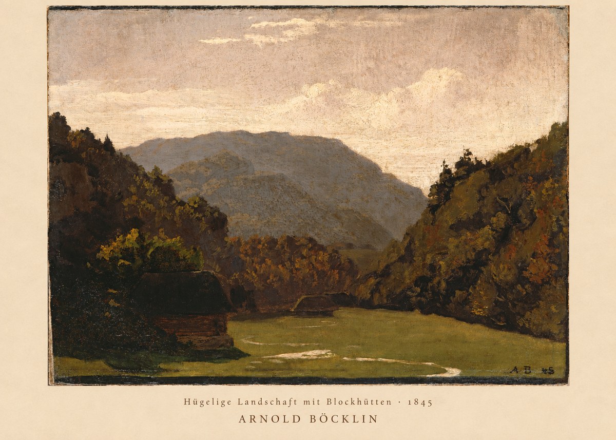 Arnold Böcklin Hügelige Landschaft Mit Blockhütten No2 - Poszter