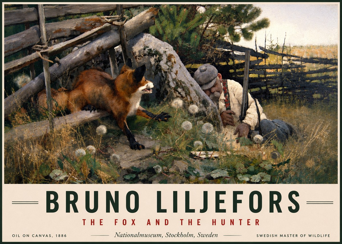 Bruno Liljefors The Fox and the Hunter No2 - Poszter