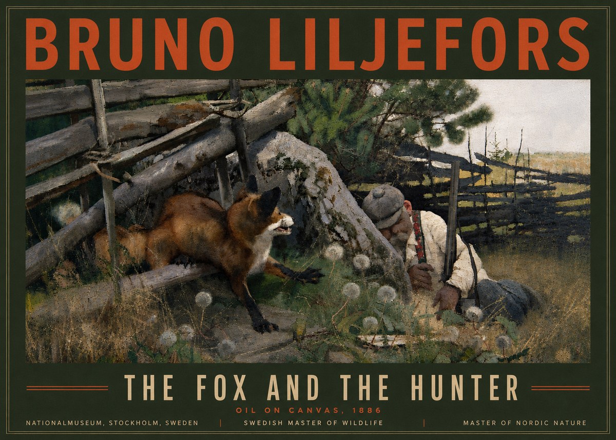 Bruno Liljefors The Fox and the Hunter No6 - Poszter