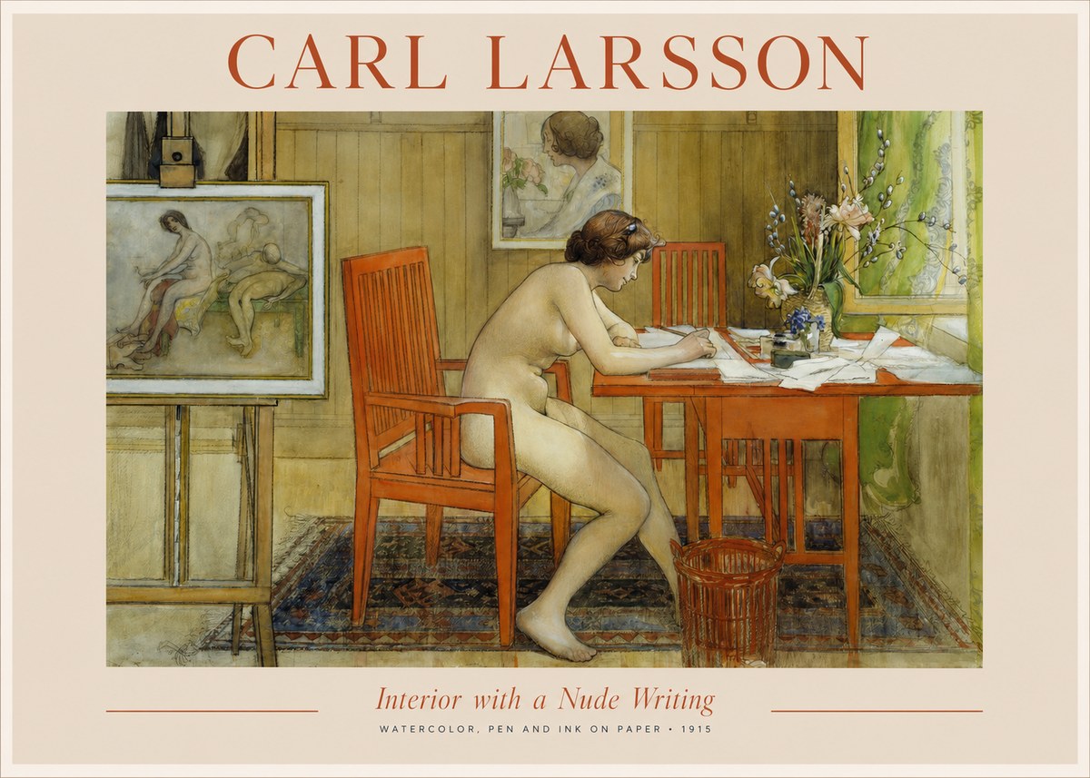 Carl Larsson Interior with a Nude Writing No1 - Poszter