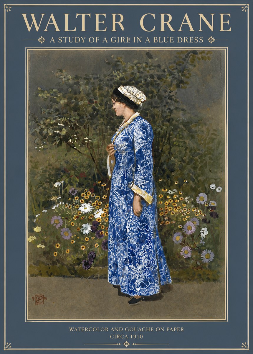 Walter Crane A Study of a Girl in a Blue Dress No2 - Poszter