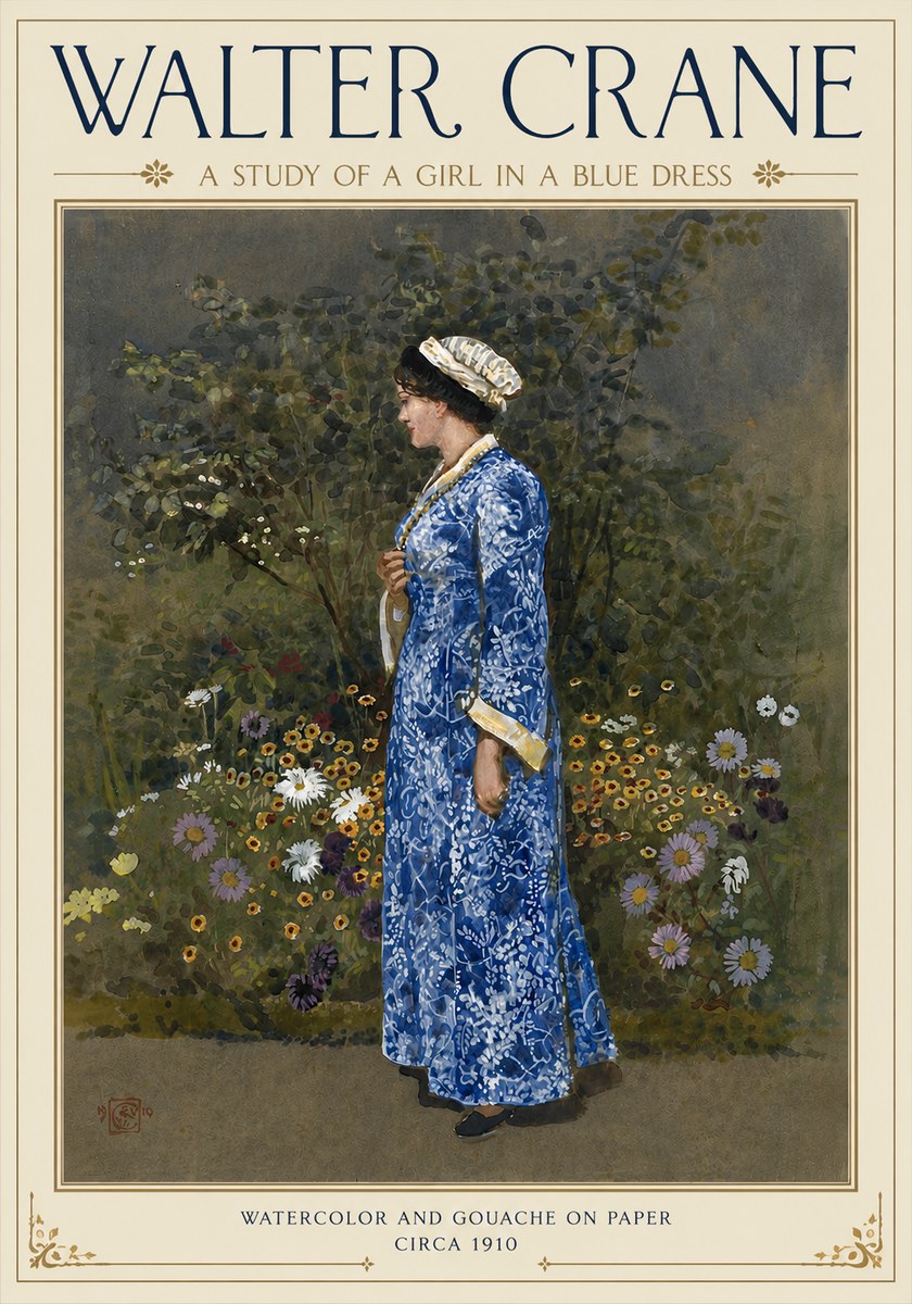 Walter Crane A Study of a Girl in a Blue Dress No4 - Poszter
