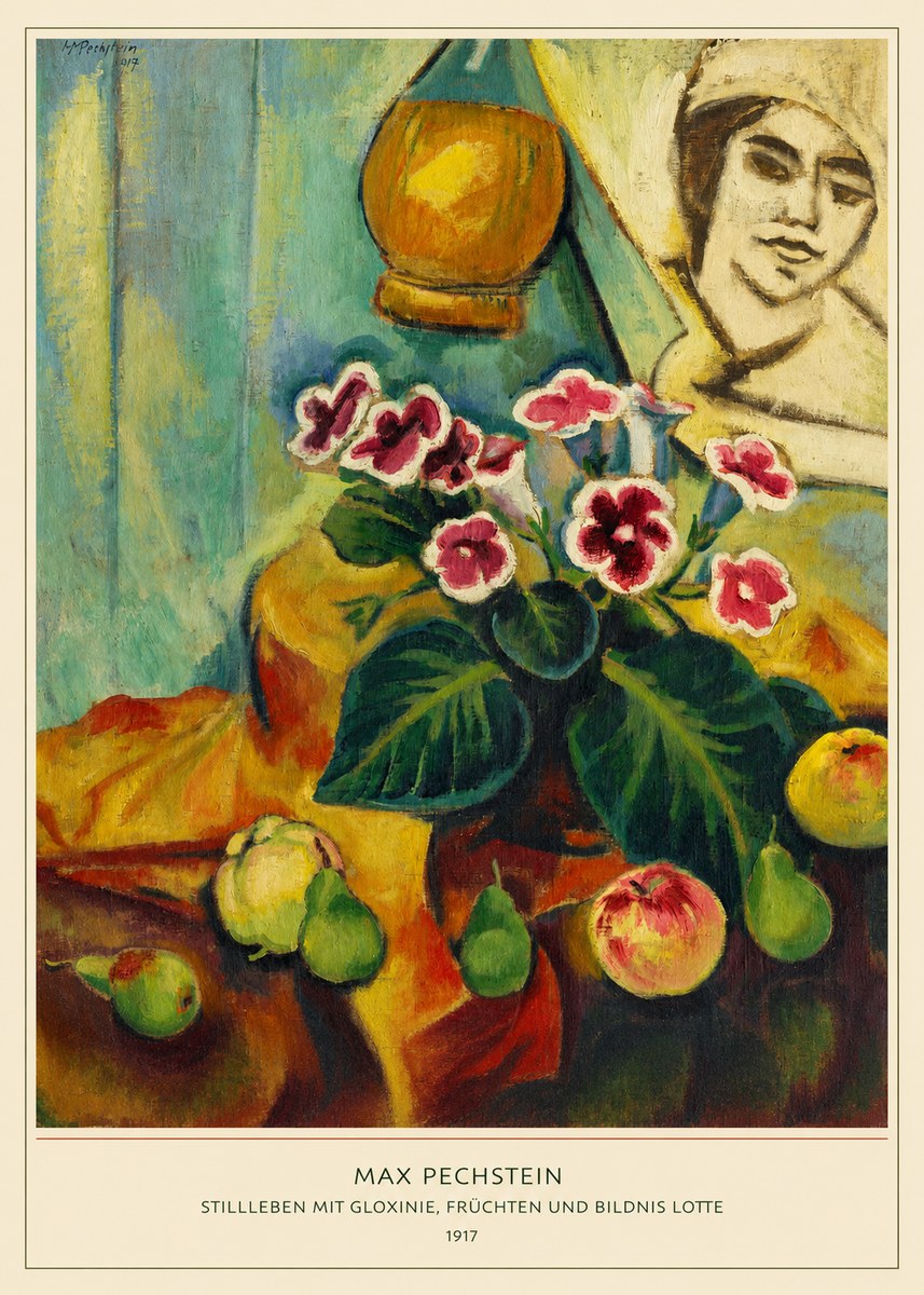 Max Pechstein Stillleben Mit Gloxinie, Früchten Und Bildnis Lotte No6 - Poszter