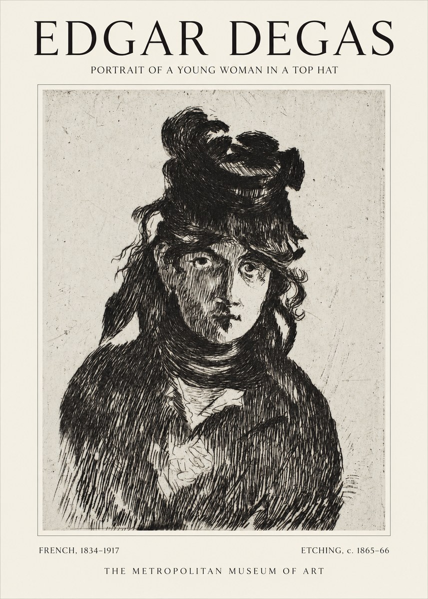 Edgar Degas Portrait of a Young Woman in a Top Hat No1 - Poszter