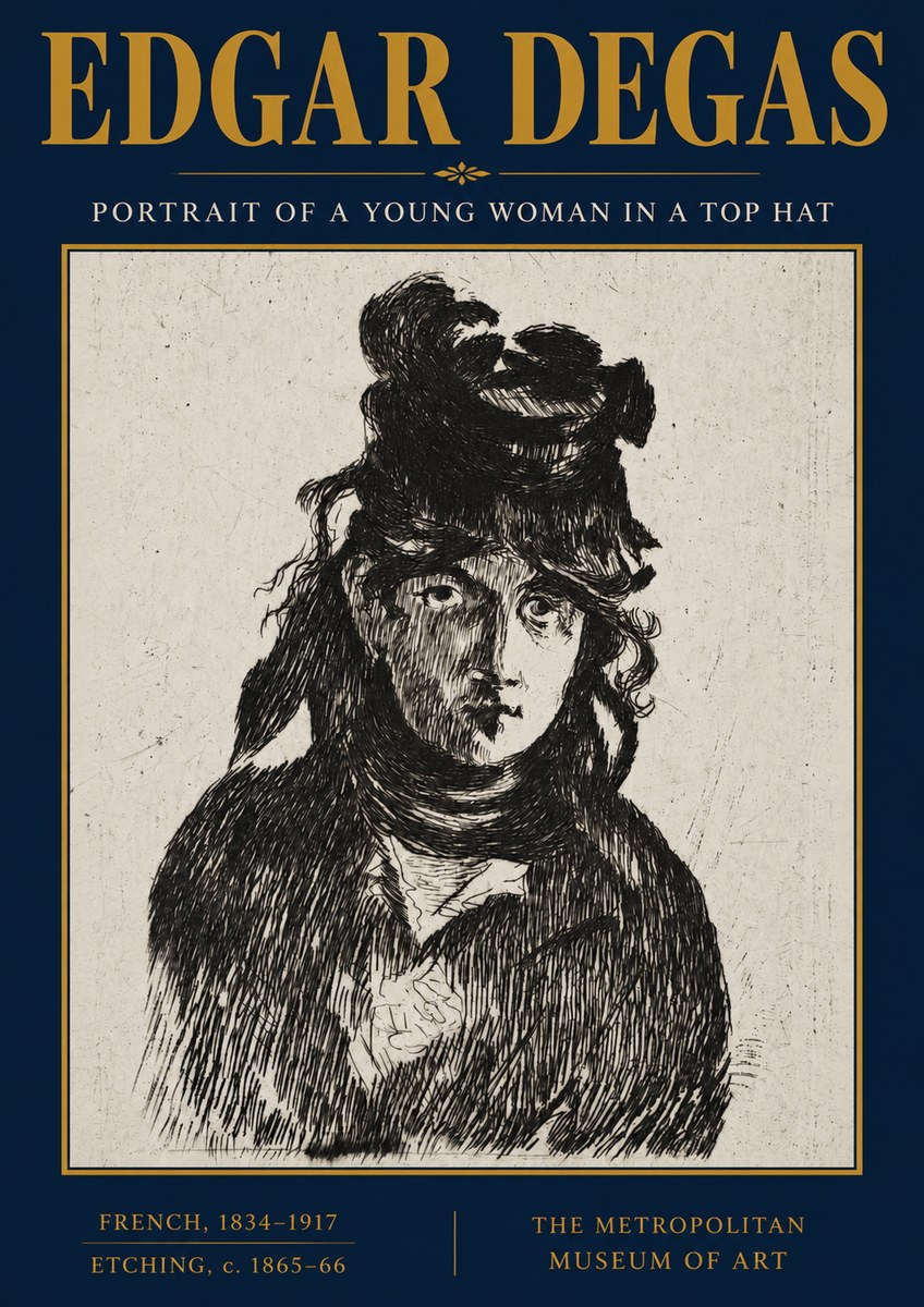 Edgar Degas Portrait of a Young Woman in a Top Hat No3 - Poszter