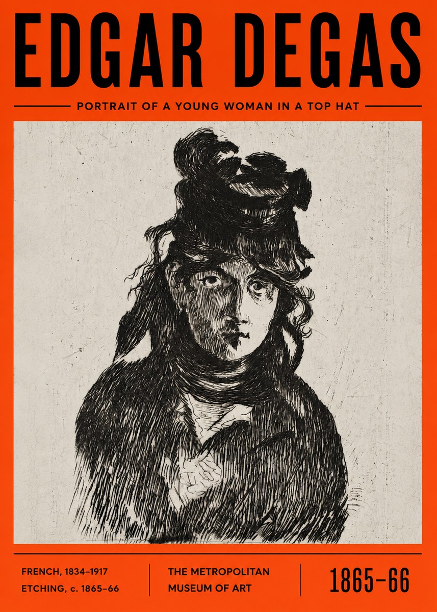Edgar Degas Portrait of a Young Woman in a Top Hat No6 - Poszter
