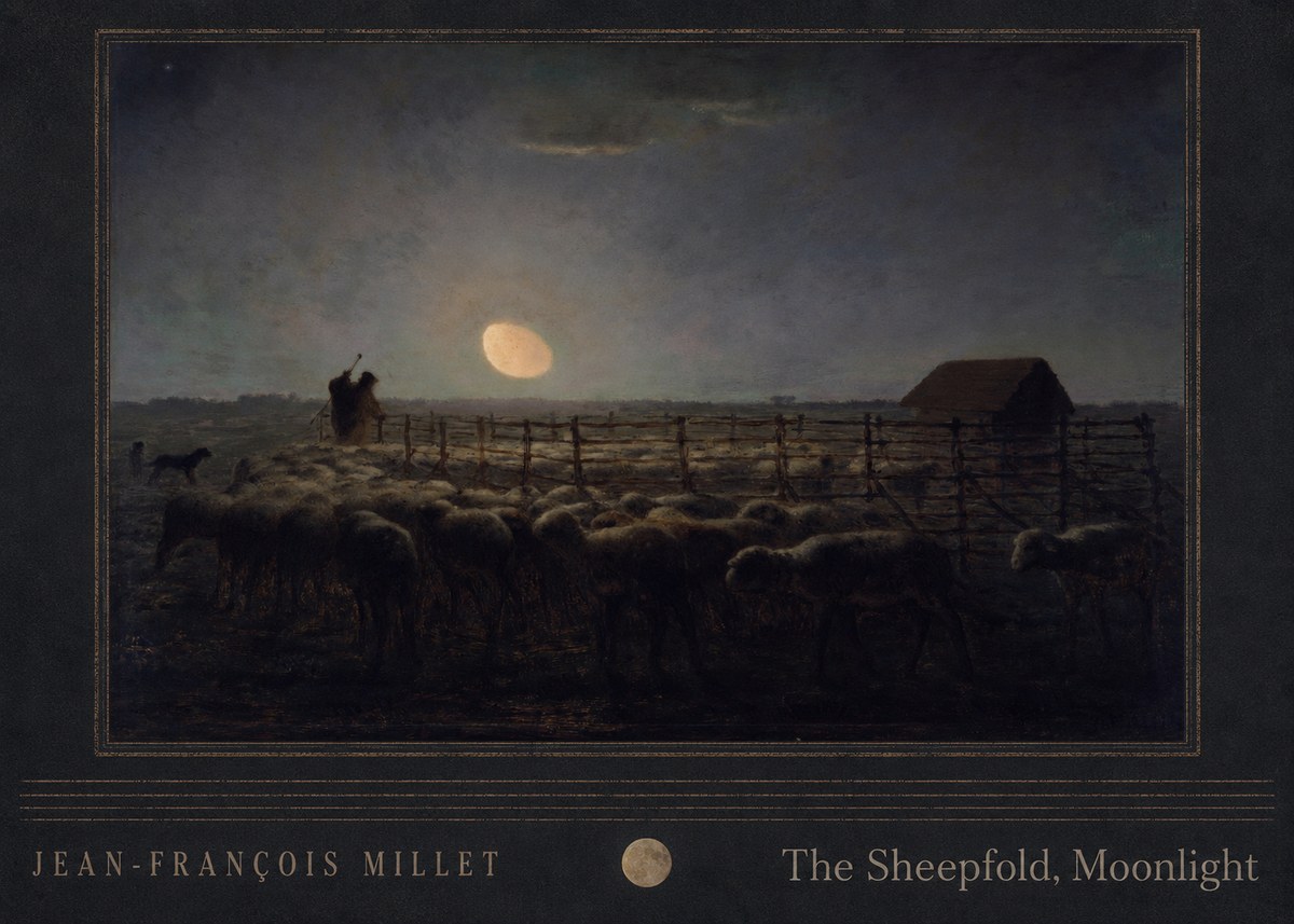 Jean-François Millet The Sheepfold, Moonlight No4 - Poszter
