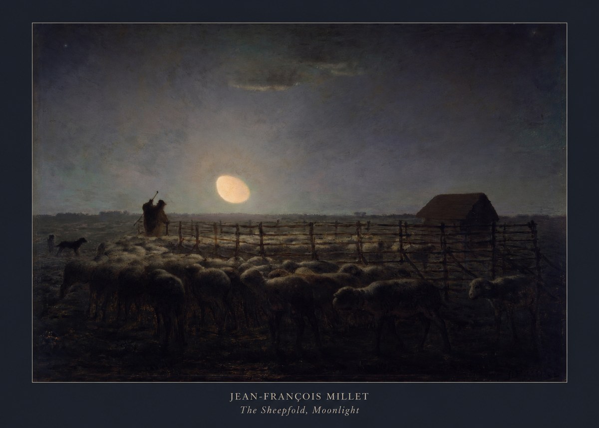 Jean-François Millet The Sheepfold, Moonlight No5 - Poszter