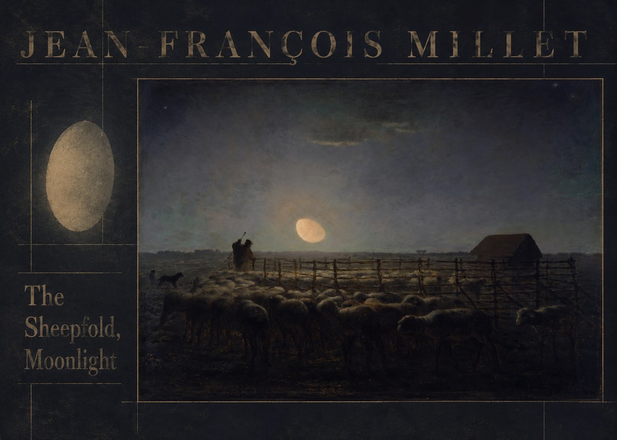 Jean-François Millet The Sheepfold, Moonlight No6 - Poszter