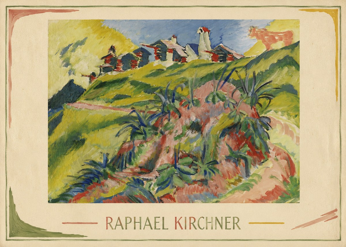 Raphael Kirchner Hillside Dwellings with Alpine Cow No2 - Poszter