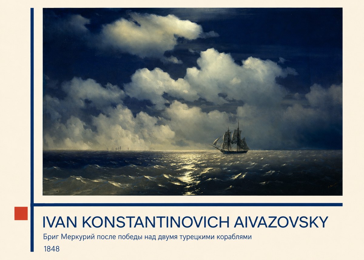 Ivan Konstantinovich Aivazovsky Бриг Меркурий После Победы Над Двумя Турецкими Кораблями No3 - Poszter