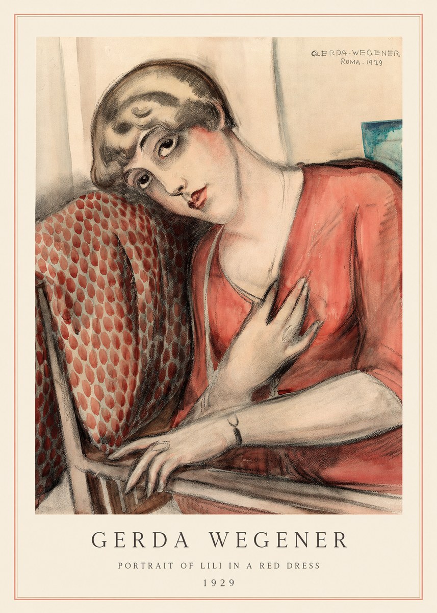 Gerda Wegener Portrait of Lili in a Red Dress No4 - Poszter