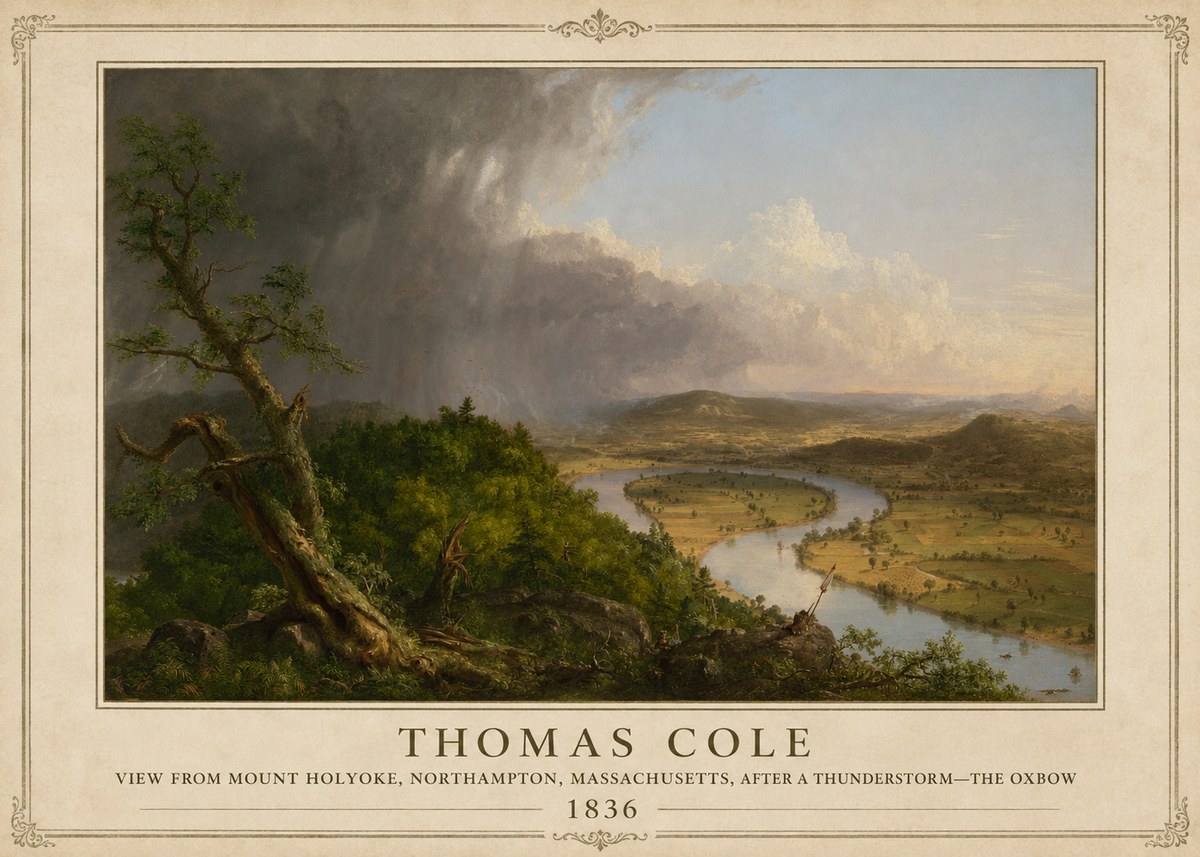 Thomas Cole View from Mount Holyoke, Northampton, Massachusetts, After a Thunderstorm—the Oxbow II No4 - Poszter
