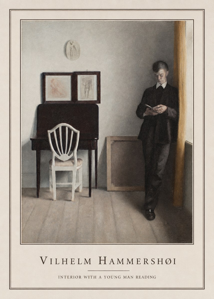 Vilhelm Hammershøi Interior with a Young Man Reading No4 - Poszter