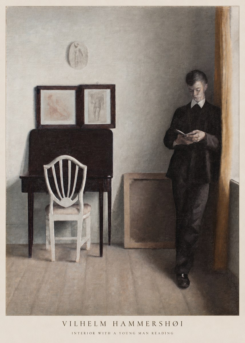 Vilhelm Hammershøi Interior with a Young Man Reading No6 - Poszter