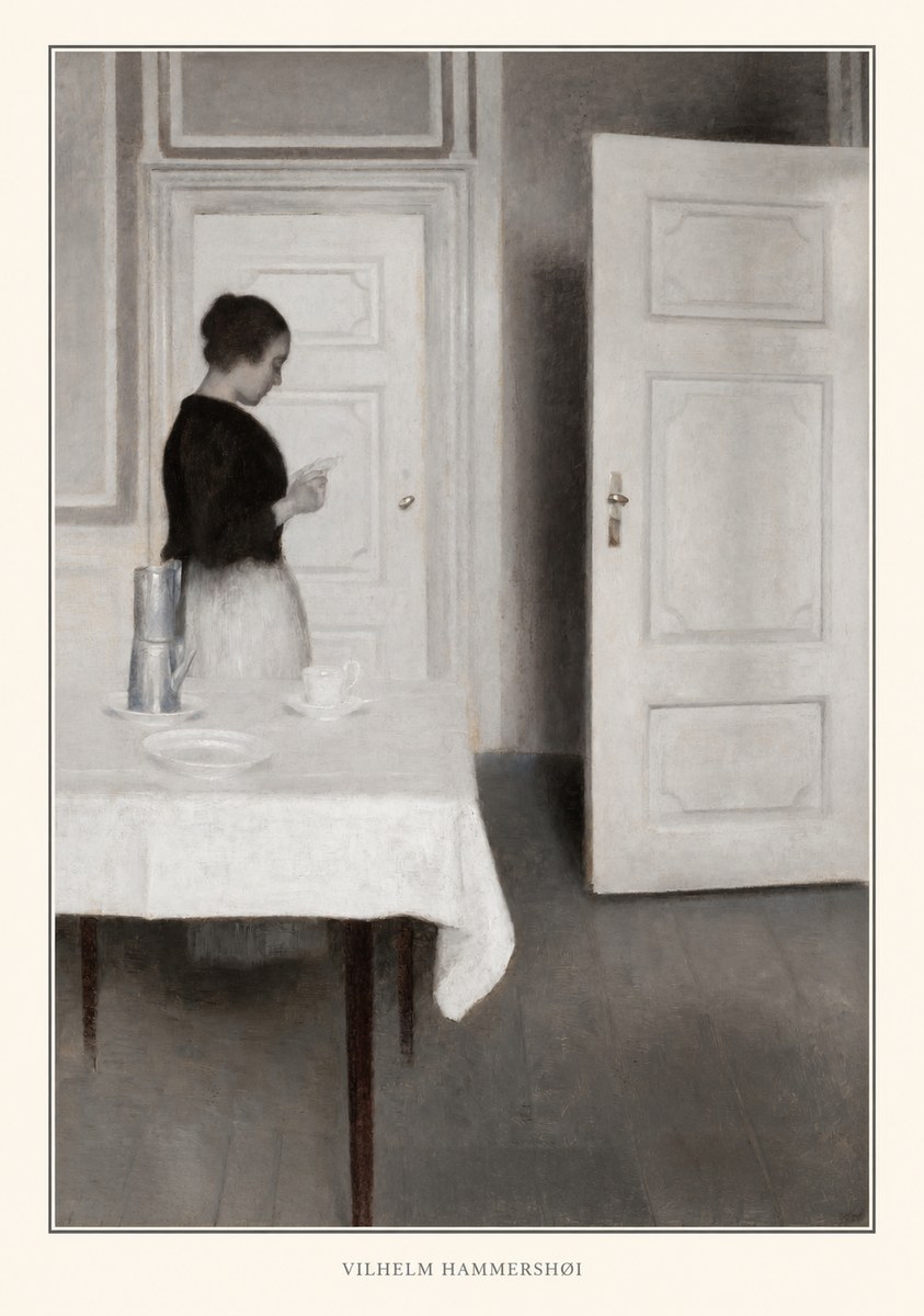 Vilhelm Hammershøi Interior with a Woman Reading a Letter No4 - Poszter
