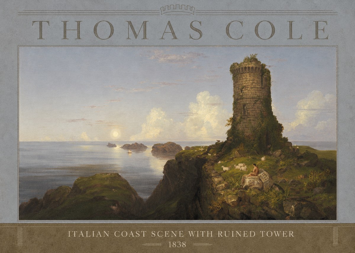 Thomas Cole Italian Coast Scene with Ruined Tower II No3 - Poszter