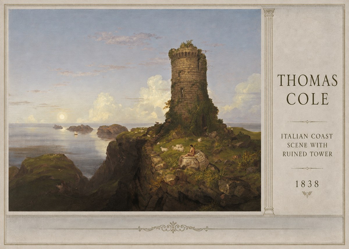 Thomas Cole Italian Coast Scene with Ruined Tower II No4 - Poszter