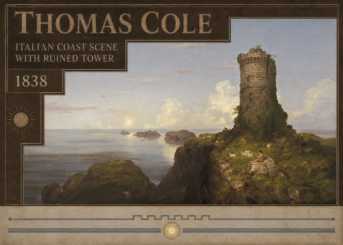 Thomas Cole Italian Coast Scene with Ruined Tower II No5 - Poszter