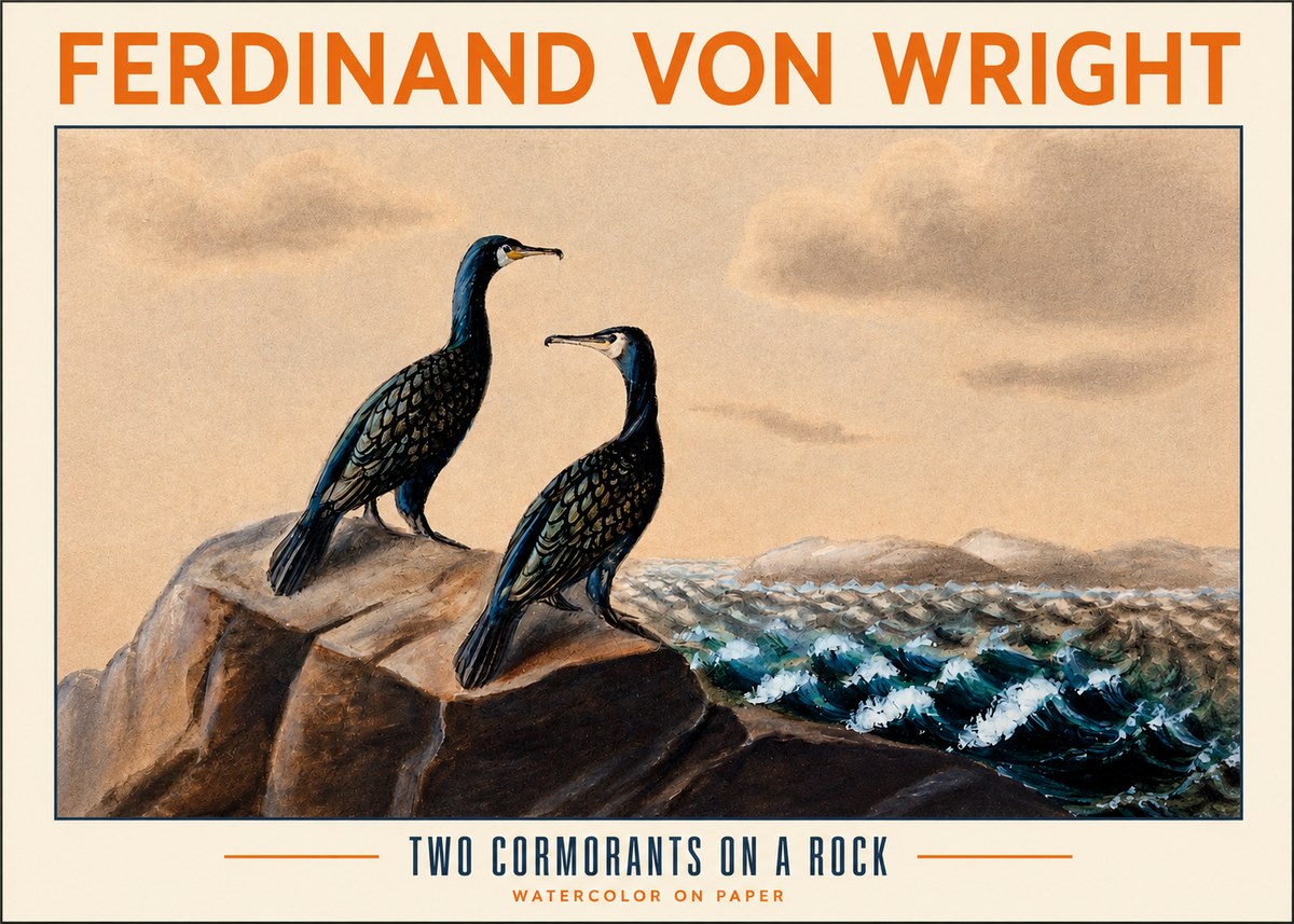 Ferdinand von Wright Two Cormorants on a Rock No2 - Poszter
