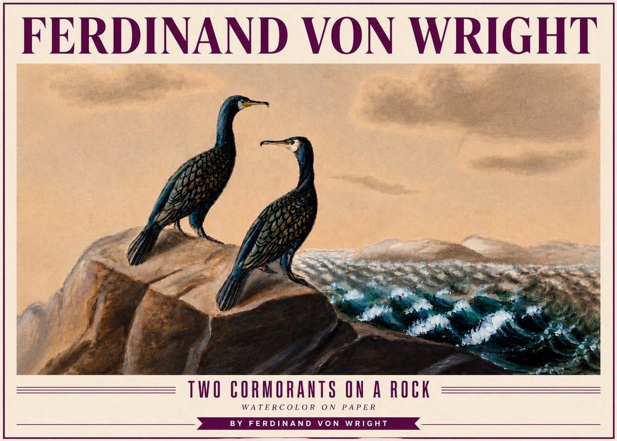 Ferdinand von Wright Two Cormorants on a Rock No4 - Poszter