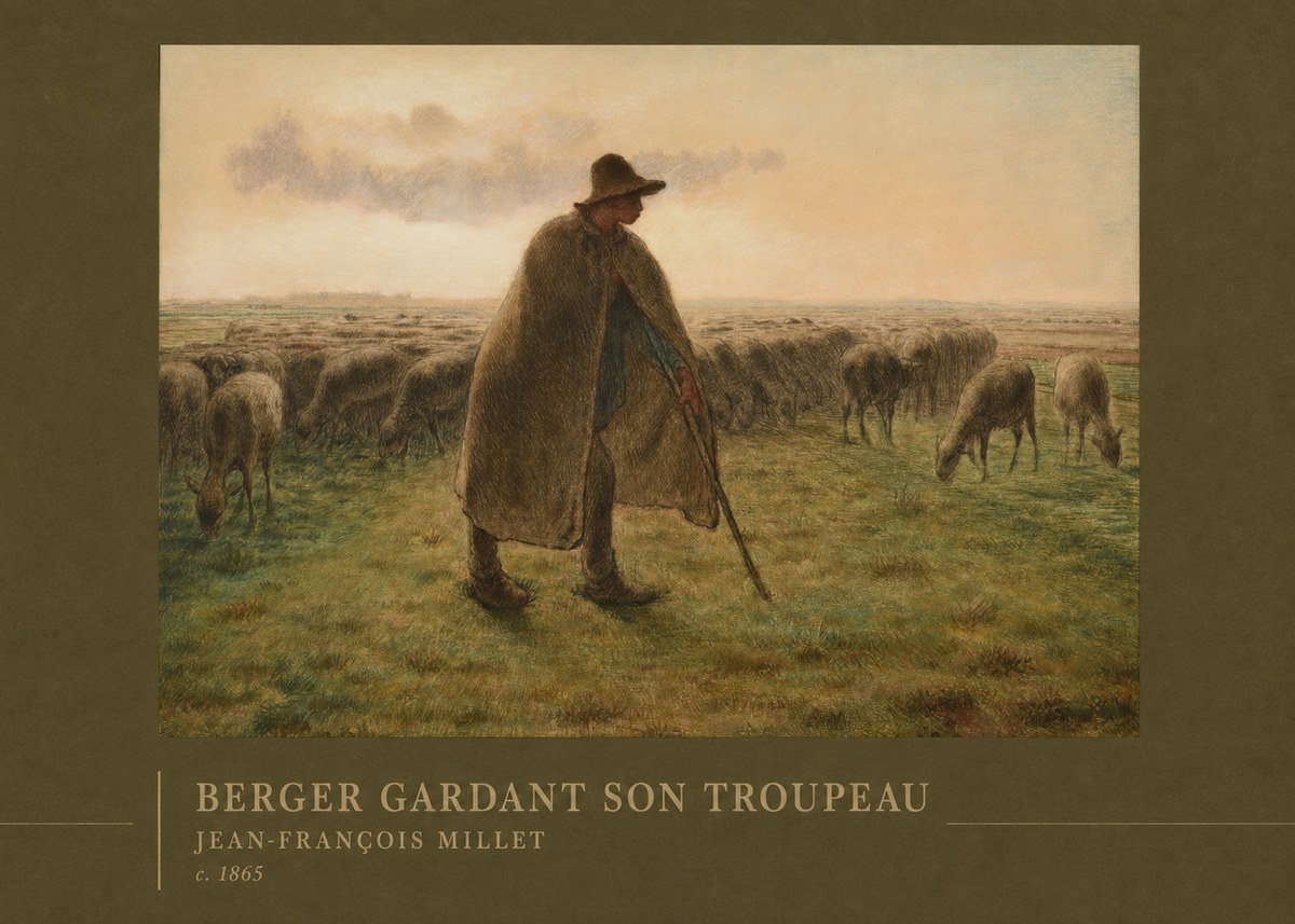 Jean-François Millet Berger Gardant Son Troupeau No2 - Poszter