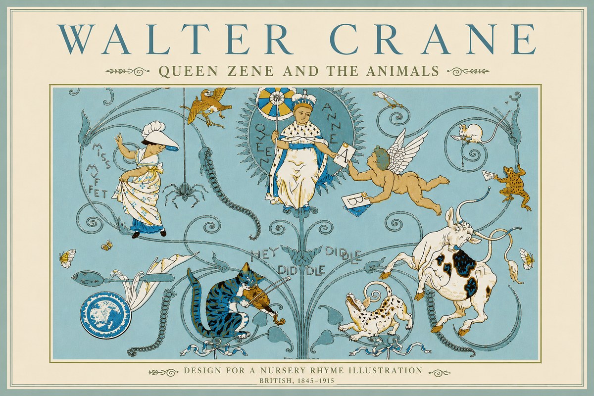 Walter Crane Queen Zene and the Animals No4 - Poszter