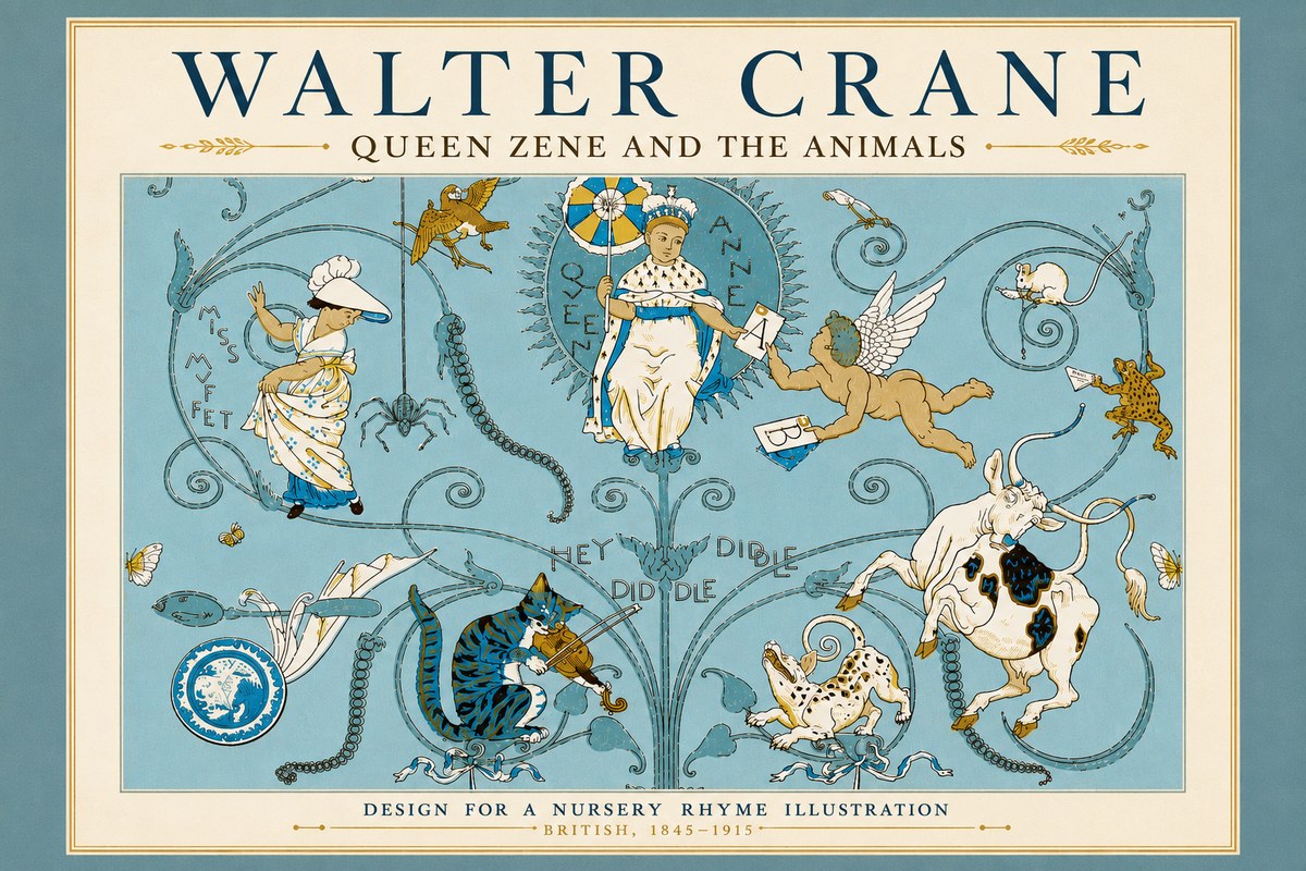 Walter Crane Queen Zene and the Animals No5 - Poszter