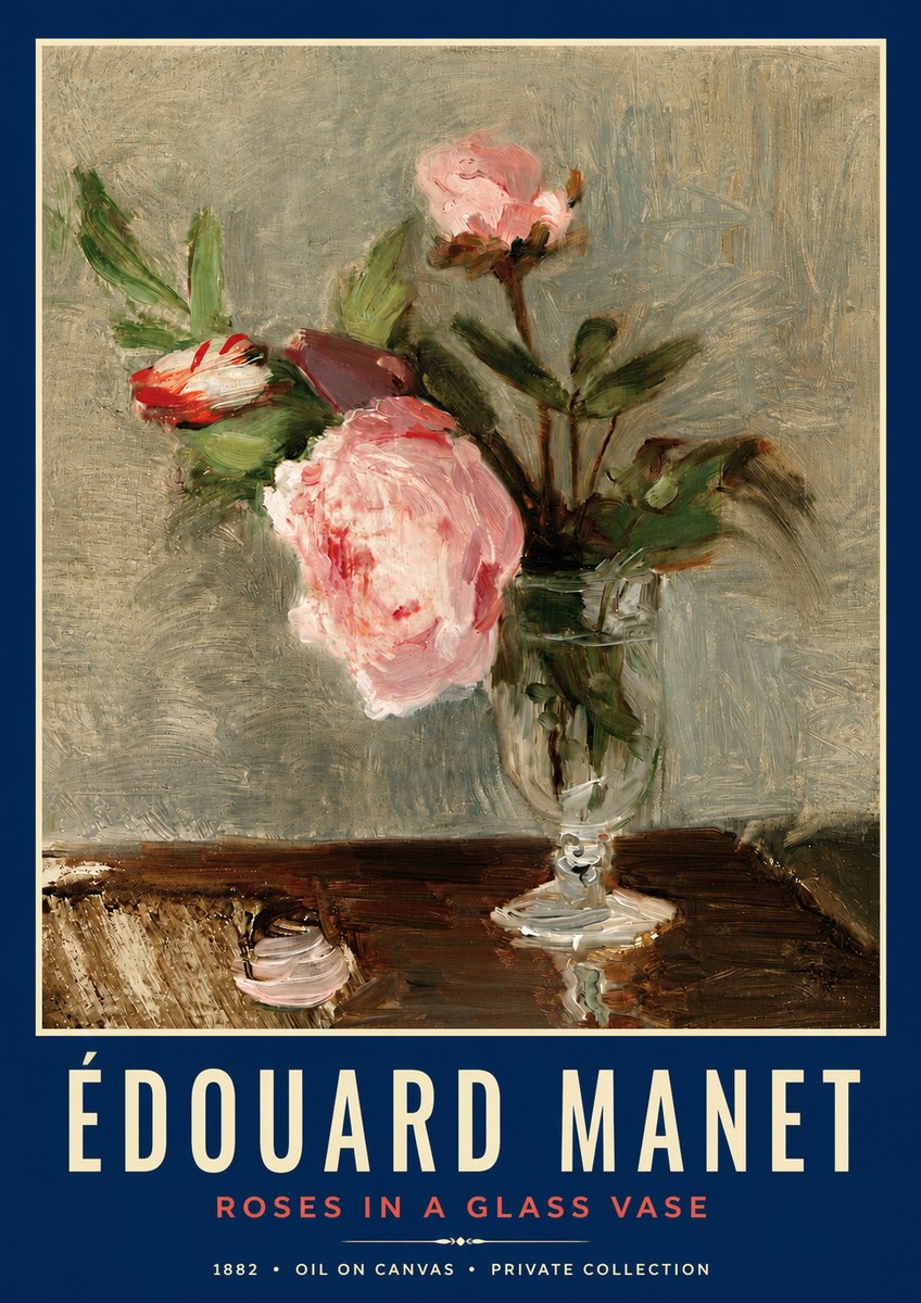 Édouard Manet Roses in a Glass Vase No3 - Poszter